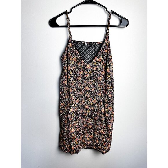 Xhilaration Floral Print Mesh Back V Neck Dress Black Womens Small - Picture 1 of 6